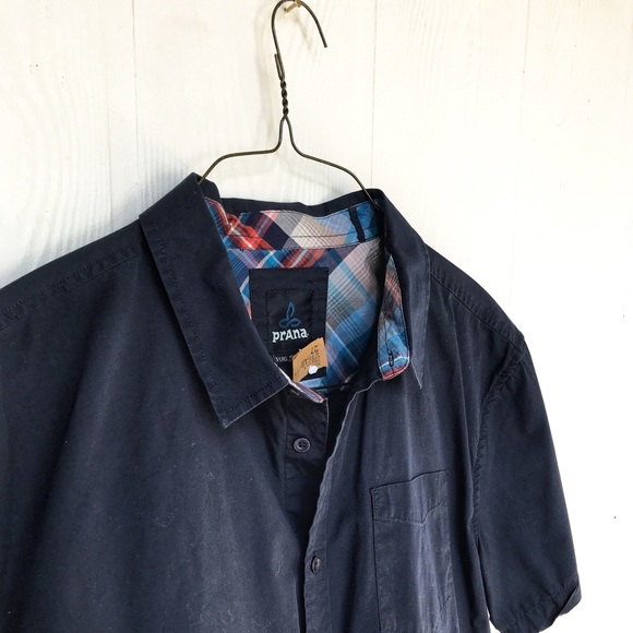 PRANA Men’s Short Sleeve Button Up in Navy, XL - Picture 2 of 2